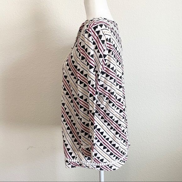 LUCKY Brand Geometic Print Top Women's L Tassel 3/4 Sleeve Boho Pin Tuck - Picture 4 of 7